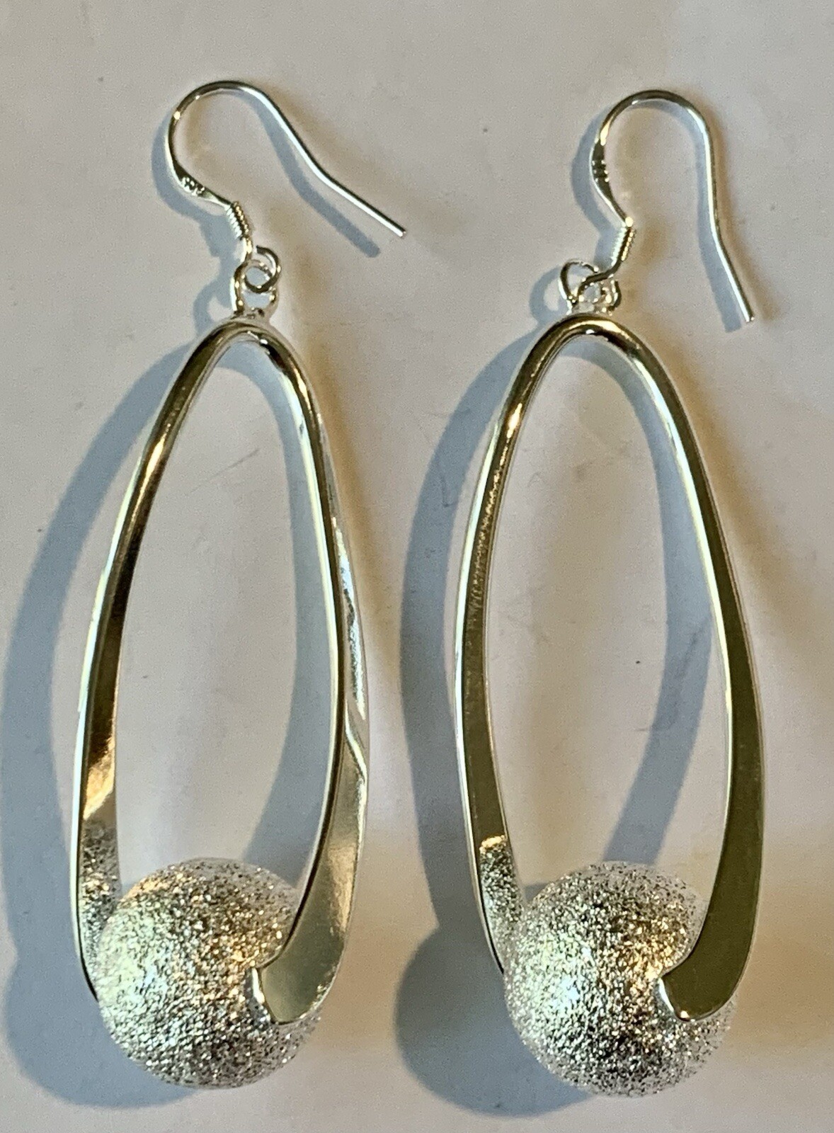 BEAUTIFUL PAIR OF SILVER FISH HOOK WITH BALL WIRE HOOP EARRINGS!! #60