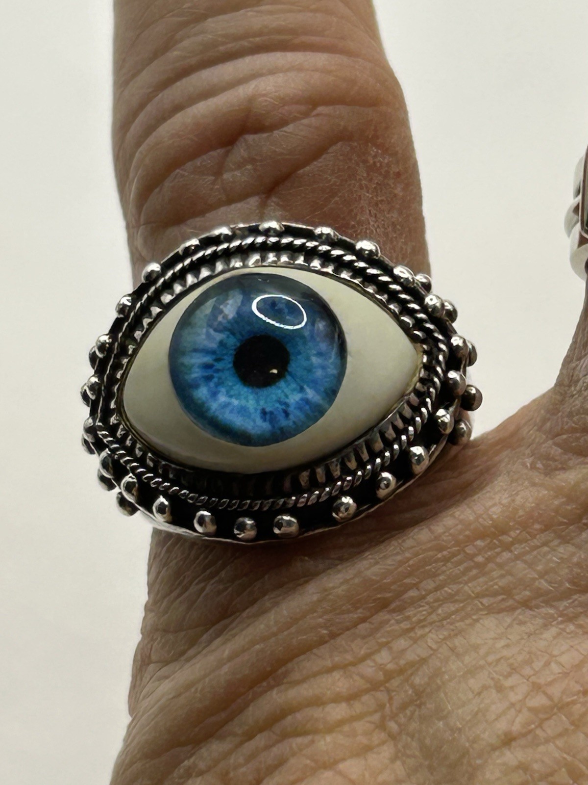 VTG Sterling Silver Human Eye Eyeball Men’s Pinky Ring Size 7.75 8.8 grams