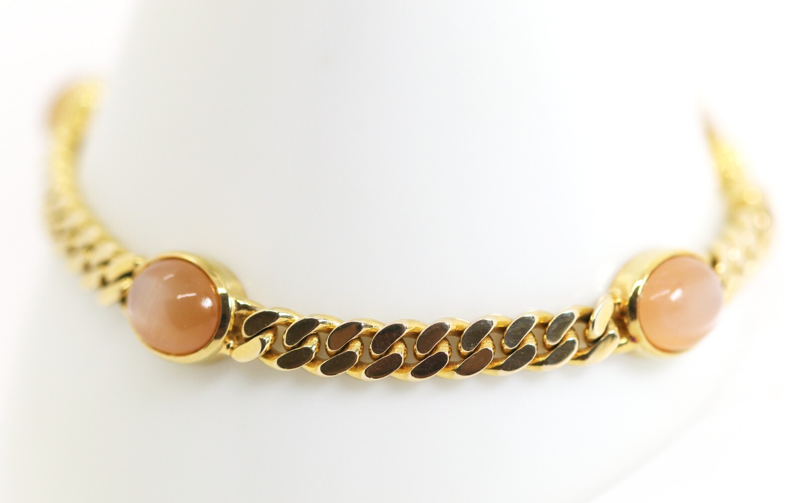 Flat Curb Link Bracelet Yellow Gold Rose Quartz Cabochon 14kt – 585, L: 20cm