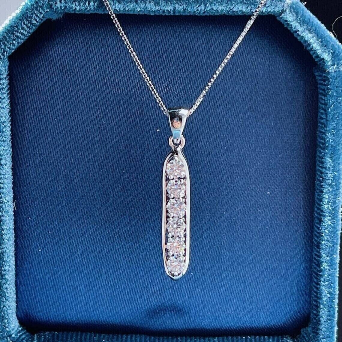 Round Cut Lab Created Diamond Engagement 14Ct White Gold Finish Journey Pendant
