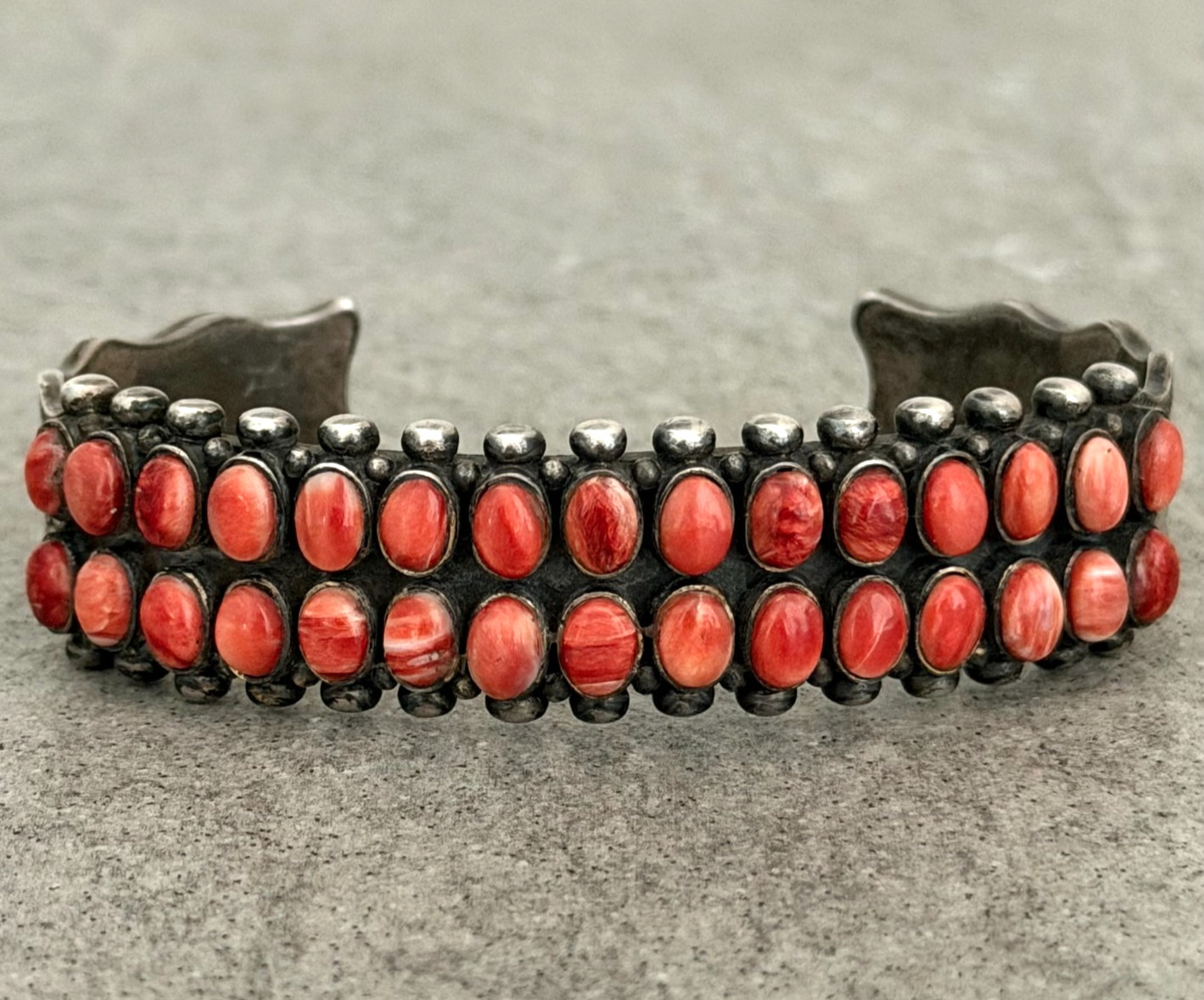 Native American Navajo Orange Red Spiny Oyster Sterling Bracelet 50g 7.25 in