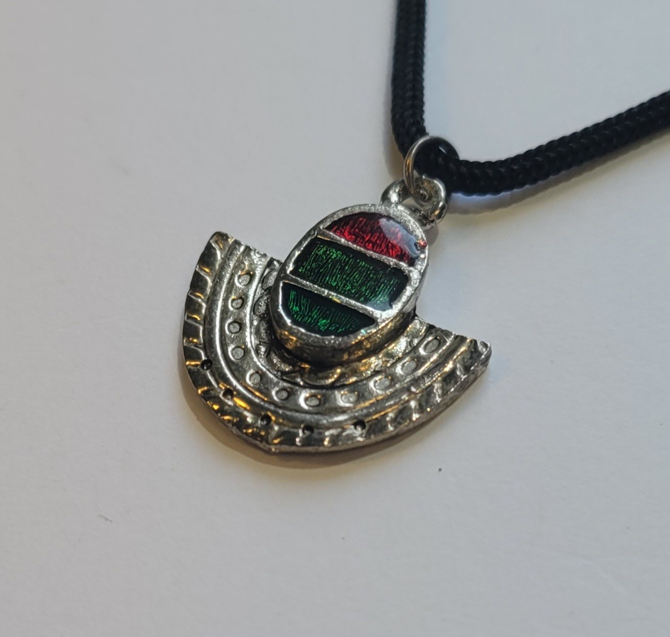 Southwestern Silver Plated Crescent Red Green Blue Enamel Pendant 18in Necklace