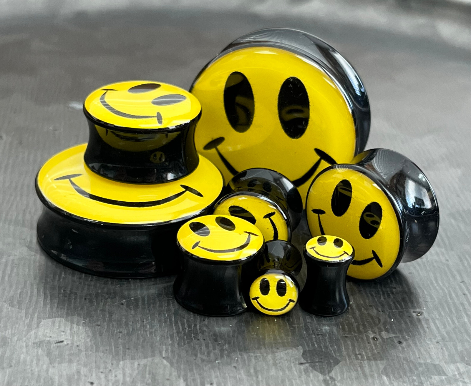 PAIR Smiley Face Plugs Logo Double Flare Saddle Earlets Earrings Guages Gauges
