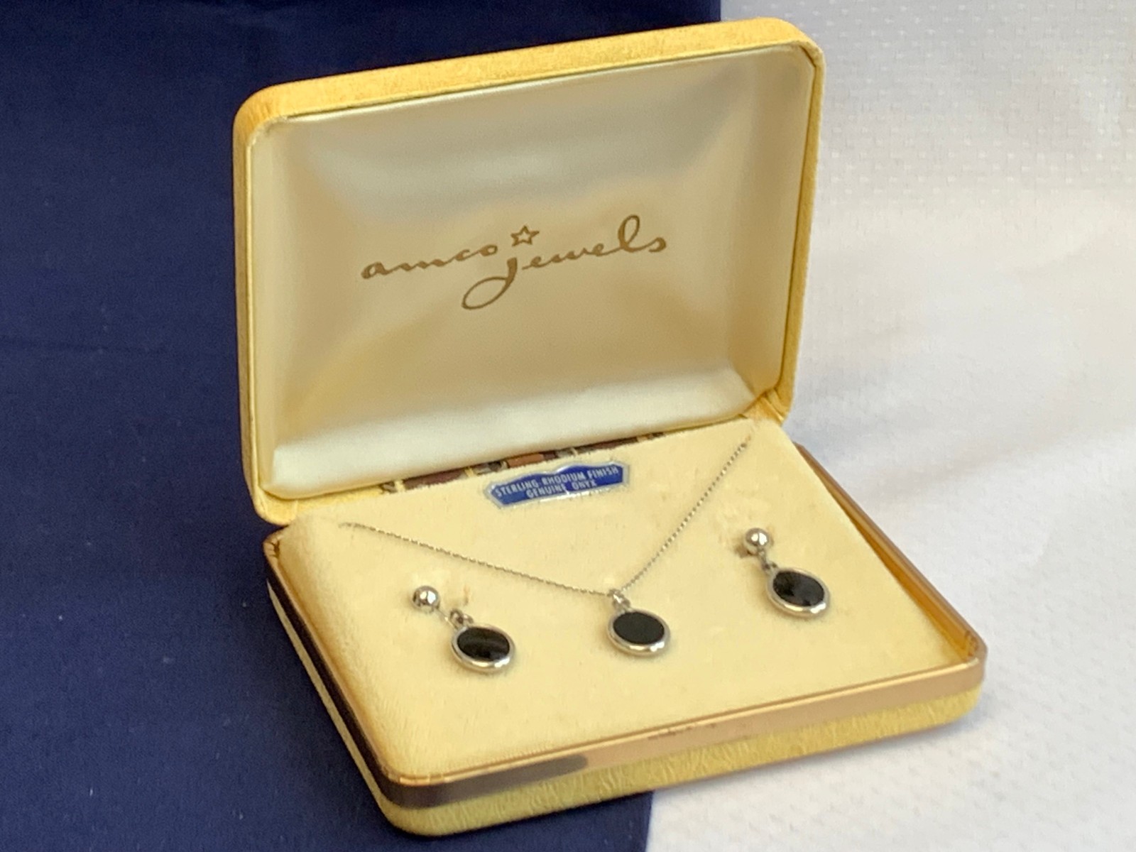 Sterling Silver Jewelry Set 4.82g Onyx Necklace & Earrings Amco Jewels *READ*