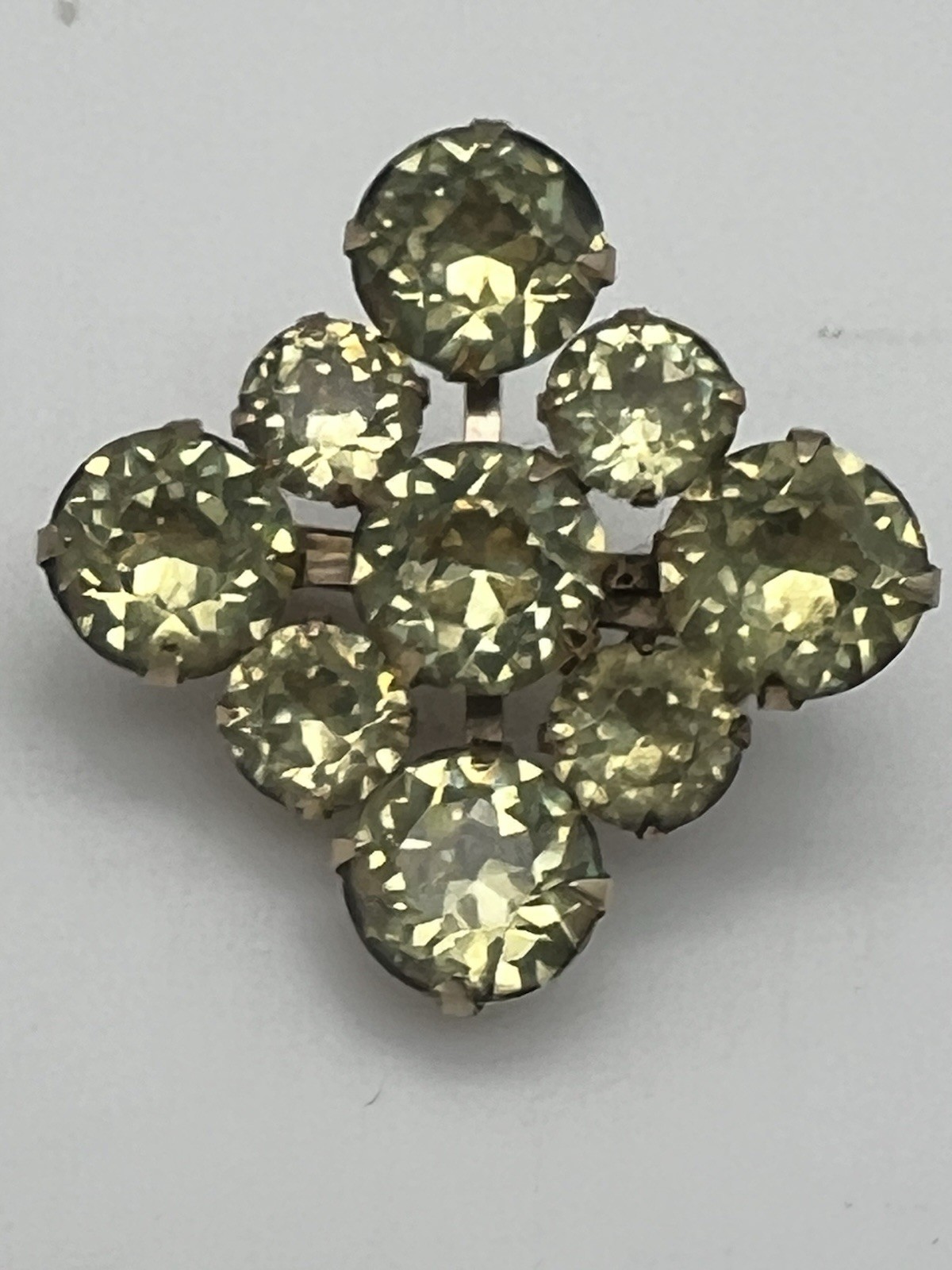 Vintage Jonquil Rhinestones Gold Tone Round Stones, Square Brooch Pin Prong