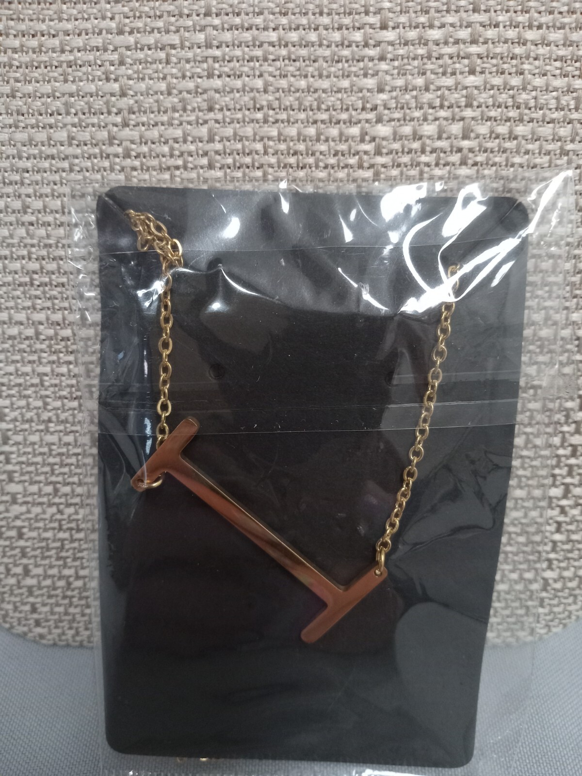22″ Sideways Initial Letter 18K plated Stainless necklace Gold large charm penda