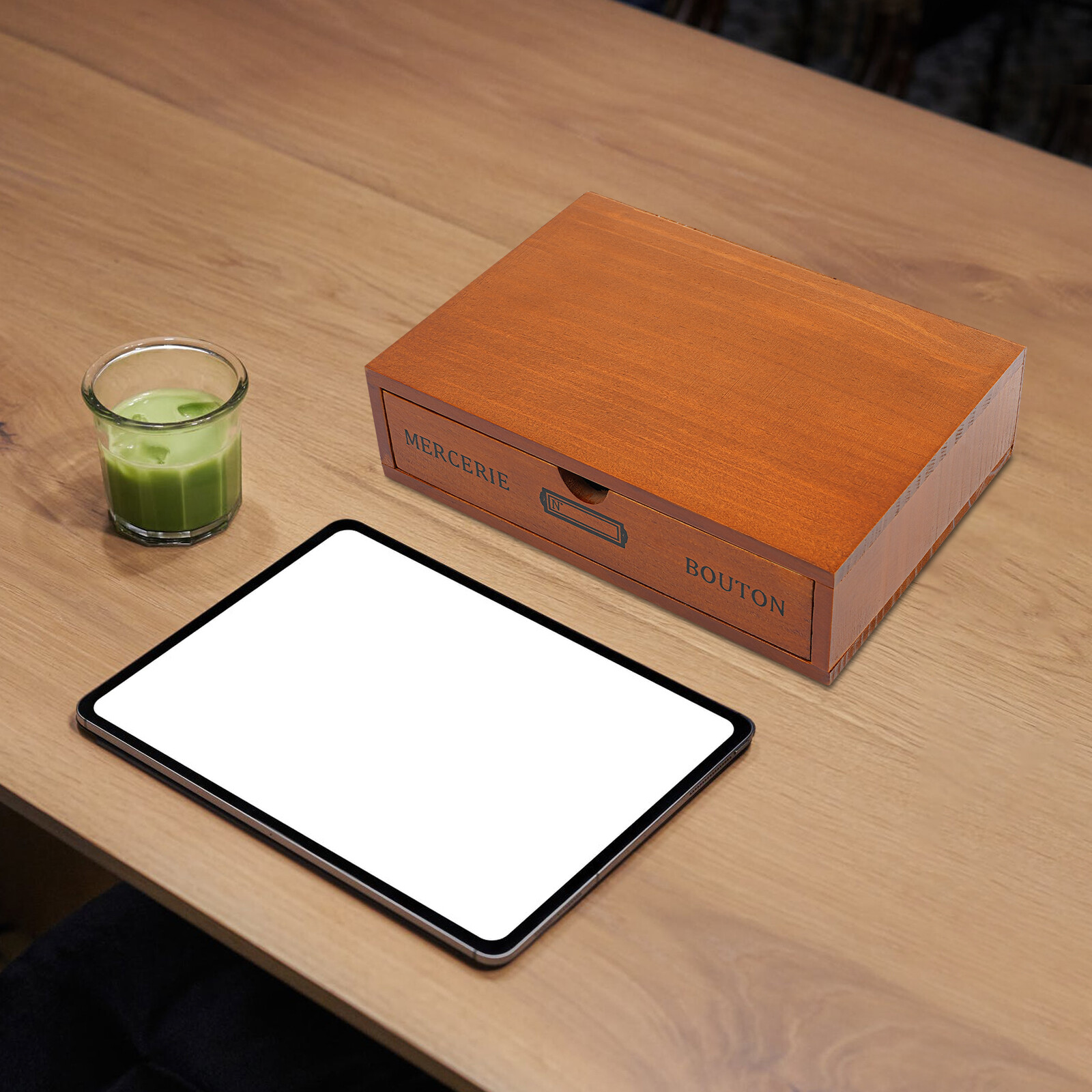 Single-Drawer Storage Box Table-Top Holder Case Wooden Desktop Jewelry Organizer