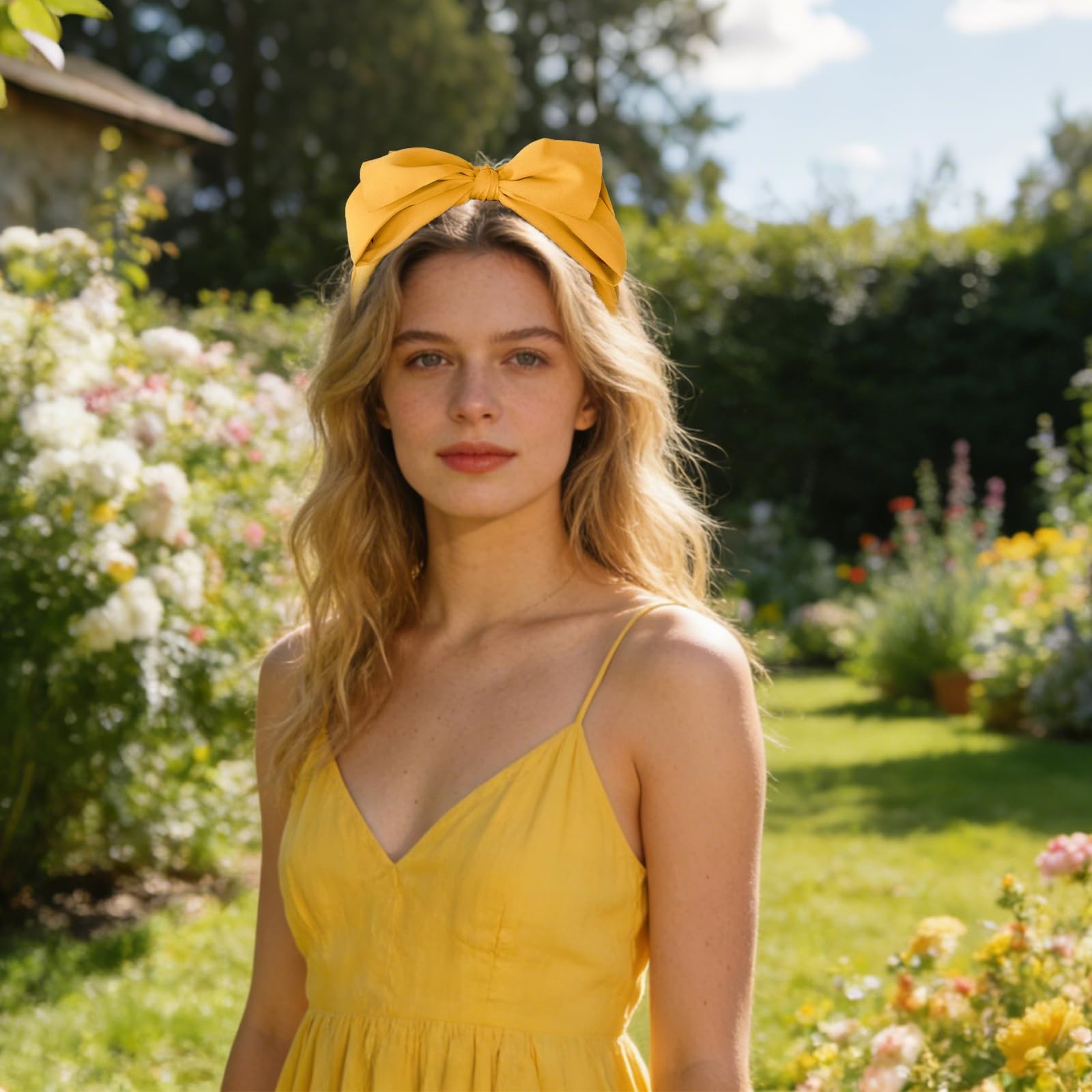 Fengek Big Mustard Yellow Bow Headband 1 Count (Pack of 1),