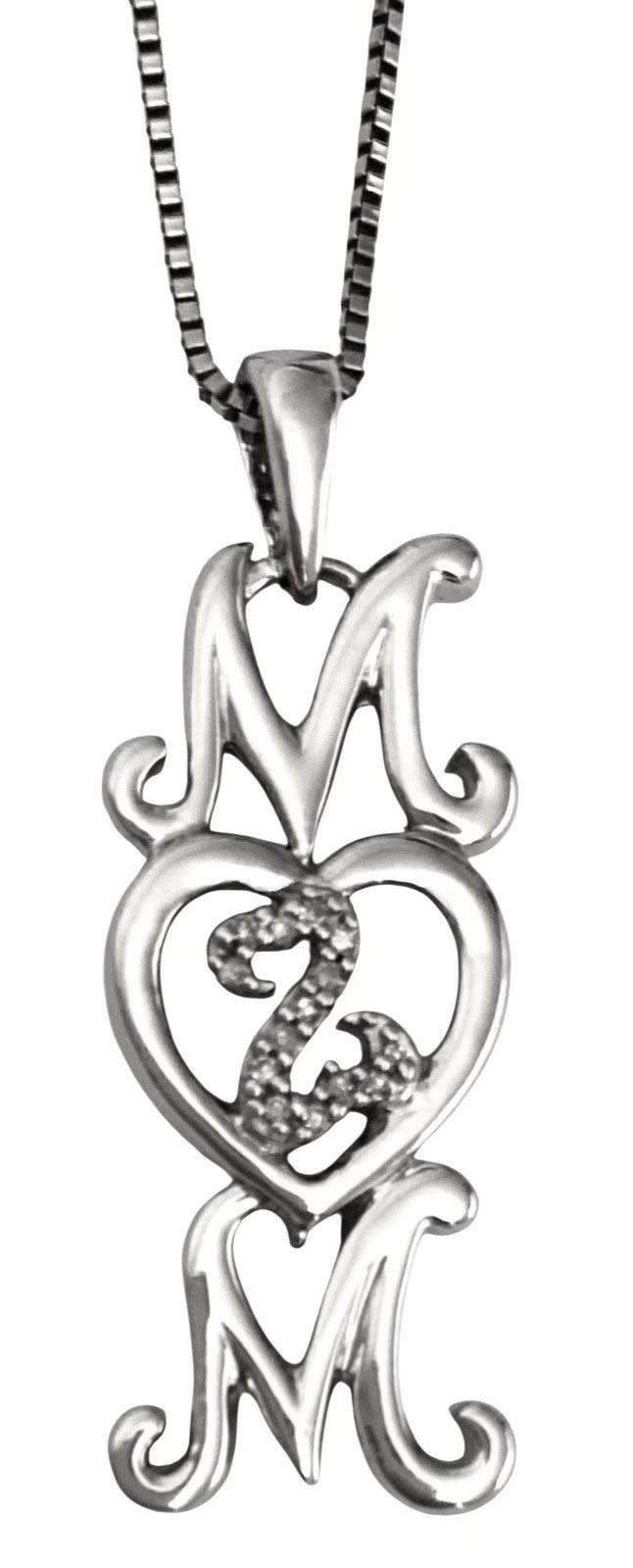 JANE SEYMOUR Sterling Silver DIAMOND OPEN HEART MOM Pendant & Box Chain Necklace