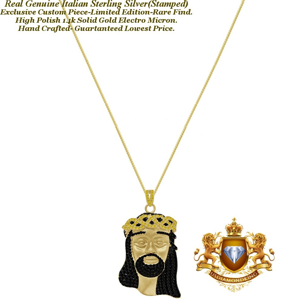 Real Sterling Silver 14K Gold Bonded Jesus Face Piece Pendant Charm +Free Chain