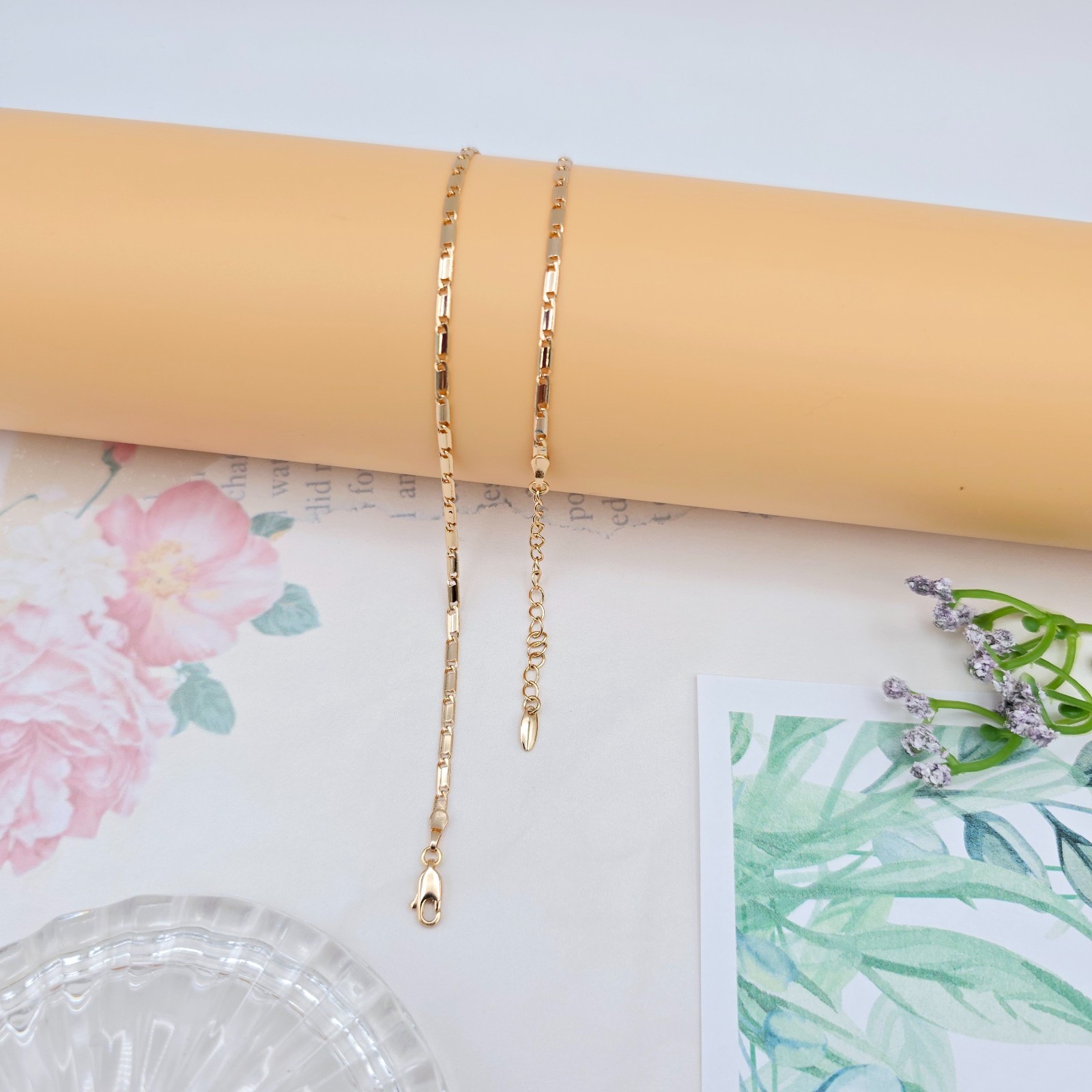 with Elegant Rectangular Links, 45+5cm Adjustable, XPNL0058 Rose Gold Necklace