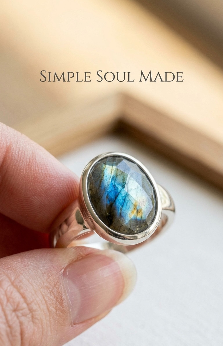 925 Sterling Silver Faceted Labradorite Ring Oval Statement Ring Handmade