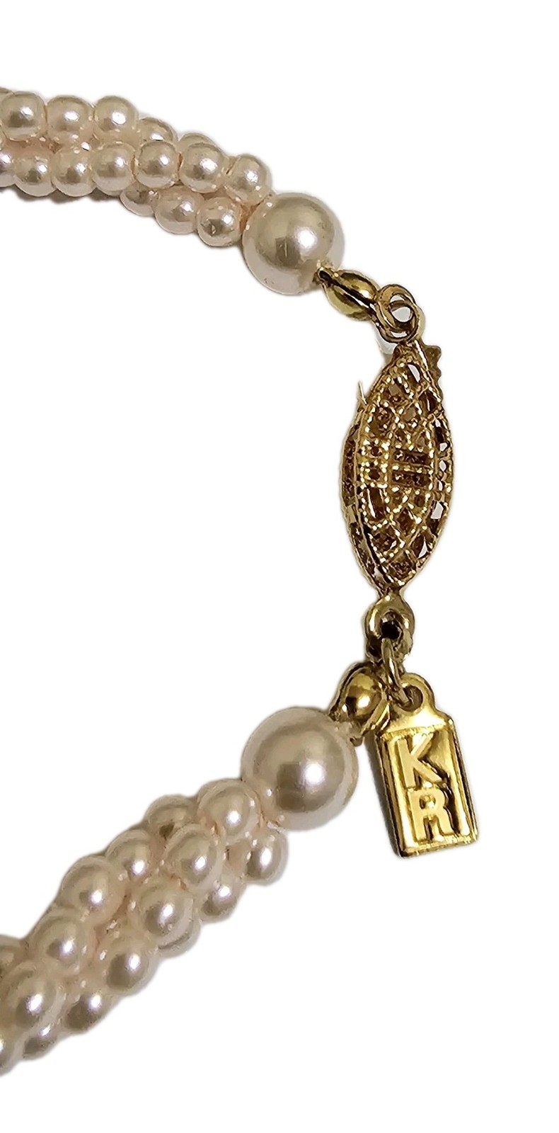 Soft Pink & White 3 Strand Faux Pearl Bracelet Fits Approx 6″ To 6 1/2″ Signed