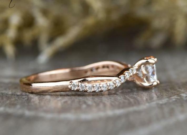 0.70 CT White Round CZ Twisted Engagement Ring In 14K Rose Gold Finish