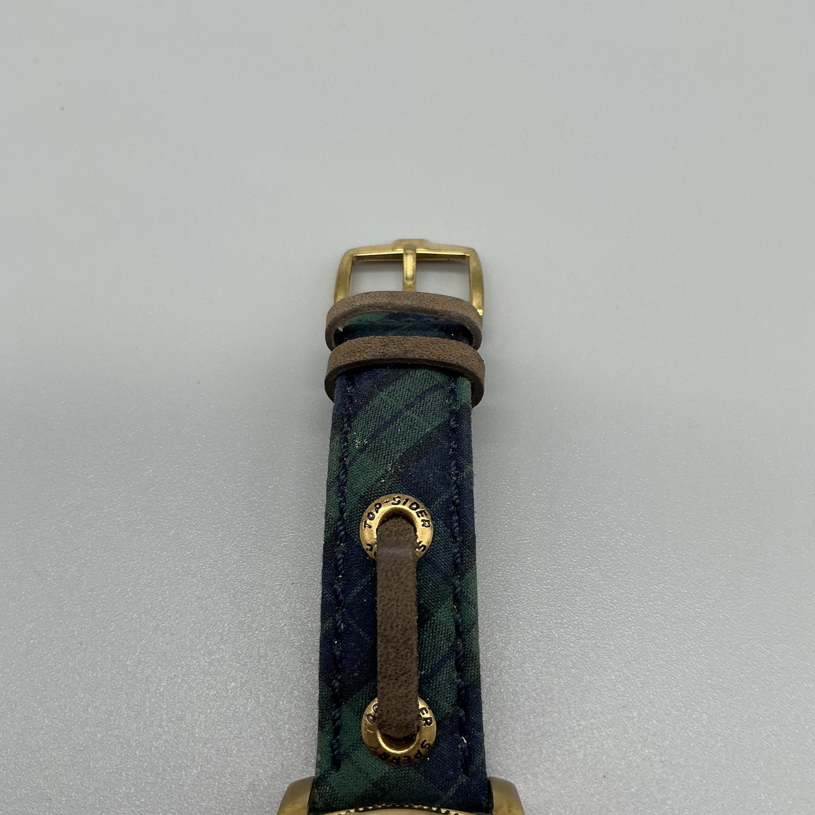 Sperry Top-Sider Mens Watch 38mm Blue Dial Gold Tone Plaid Strap New Battery