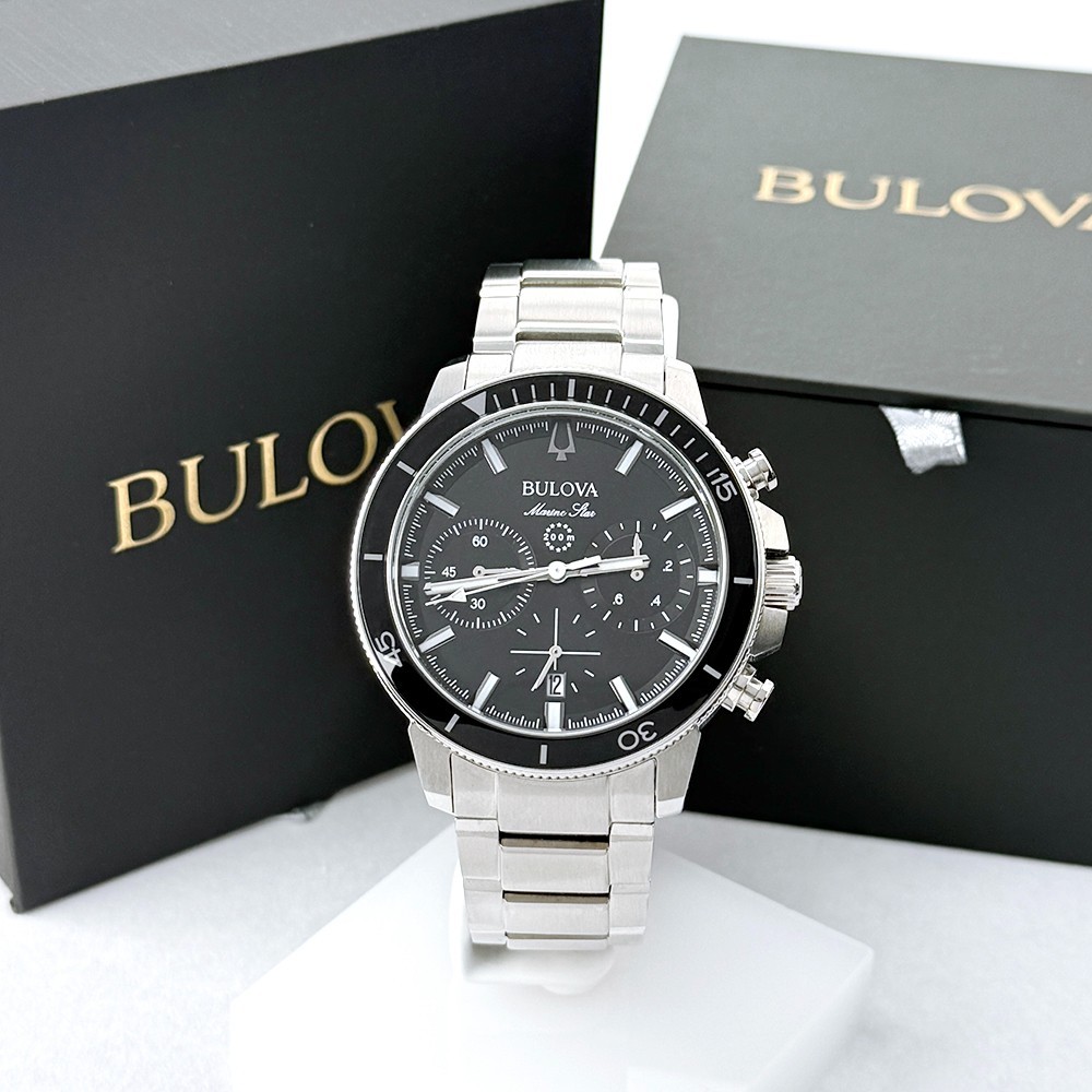 Men’s Bulova 96B272 Marine Star Series C Quartz Stainless Black Dial Watch 45mm