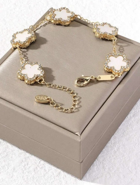 1.9CT Round Cut Lab Created Diamond Five Clover Bracelet 14k Yellow Gold Plated