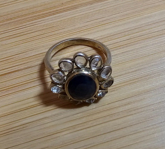 ANTIQUE Sterling Silver Natural Sapphire Ring Blue & White Sapphires