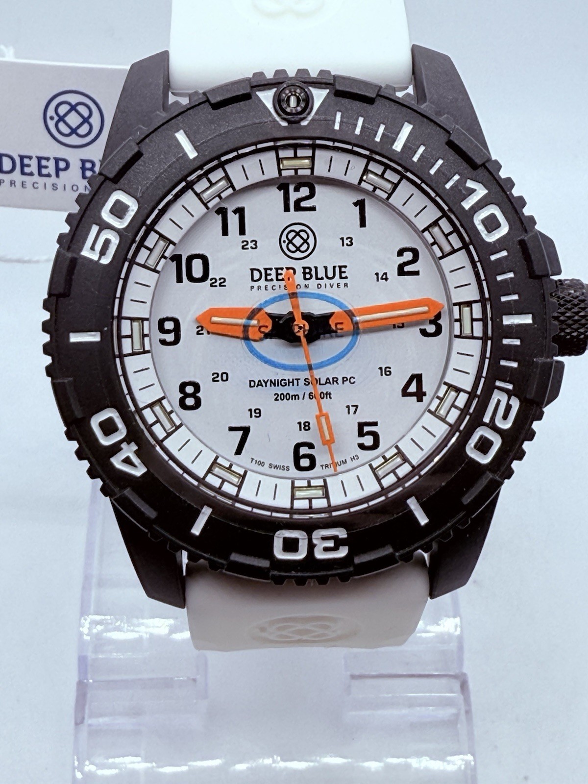 Deep Blue DAYNIGHT 43MM DIVER SOLAR POWERED PC WHITE DIAL 3 COLOR TUBES‼️
