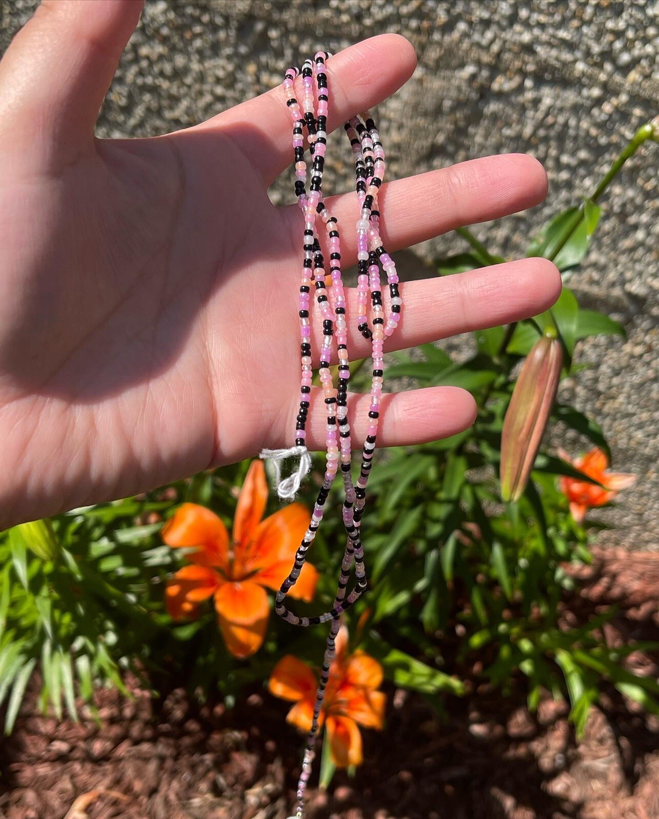 Single strand Handmade tie-on cotton thread waist beads 50” Black and pink