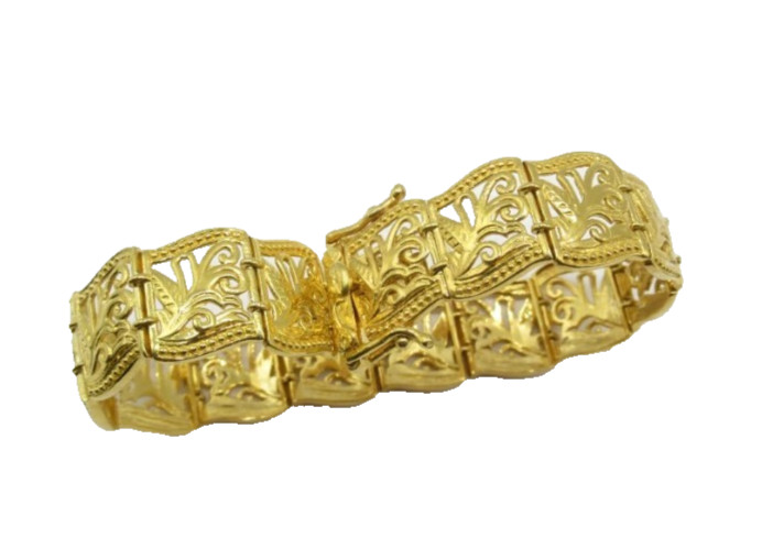STS Karis Vintage Bracelet Link Floral Design Gold Tone