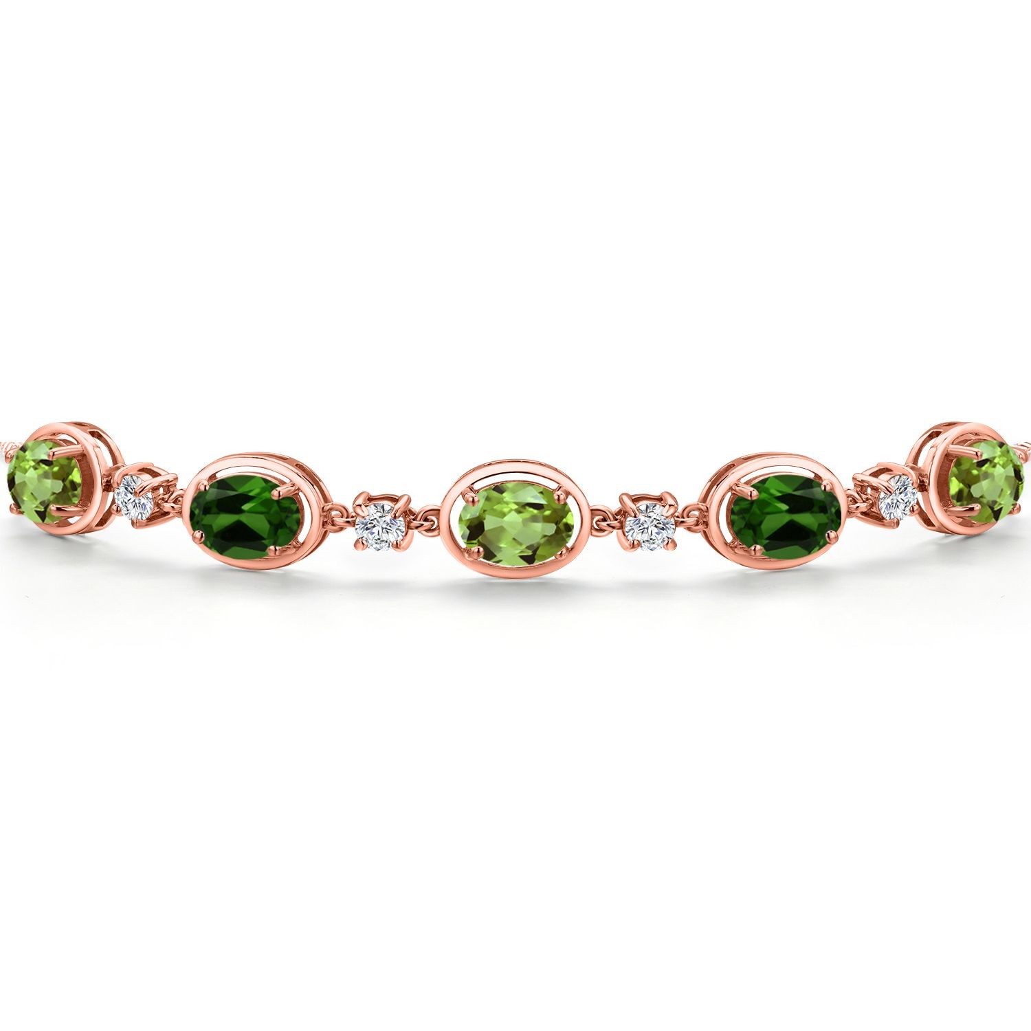 18K Rose Gold Plated Silver Peridot and Green Chrome Diopside and Lab Grown