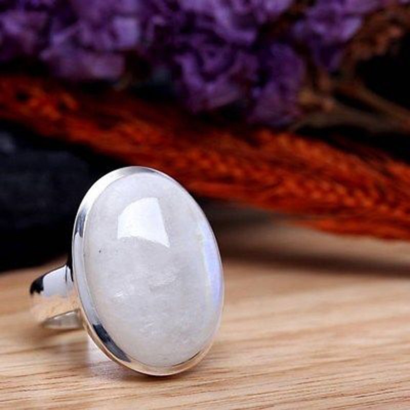 Solid 925 Sterling Silver Natural Rainbow Moonstone Gemstone Men’s Unisex Ring