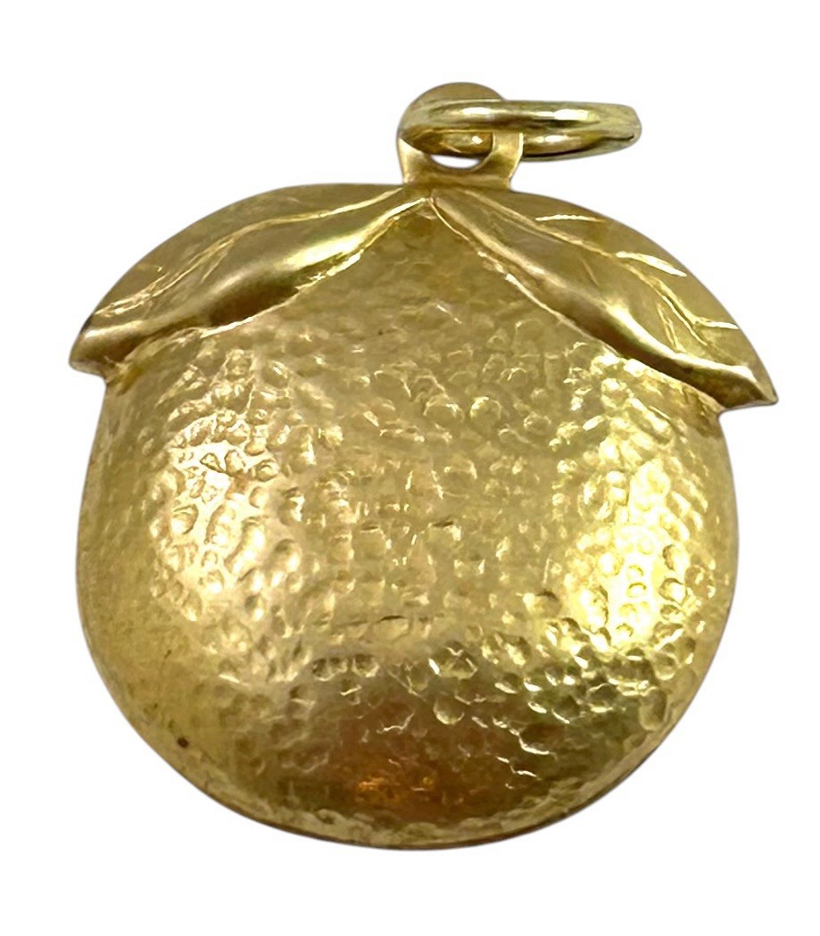 Brass Orange Fruit Charm Citrus Pendant Textured Food Garden Necklace
