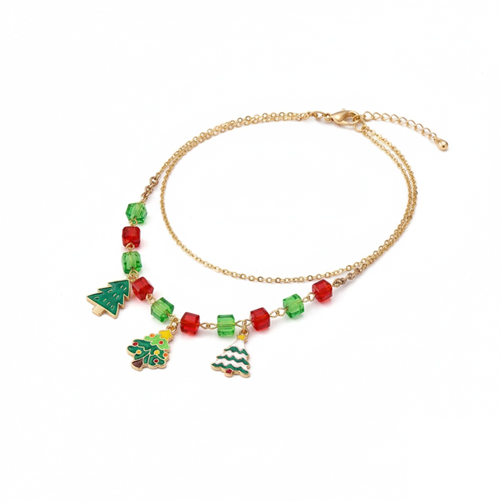 Christmas Tree Necklace Women’s Double Layer Chain Holiday Pendant Xmas Gift