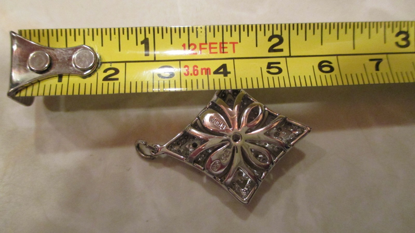 Sparkly Vintage Sterling Silver Affinity Diamond Pendant – QVC – Signed EA .925