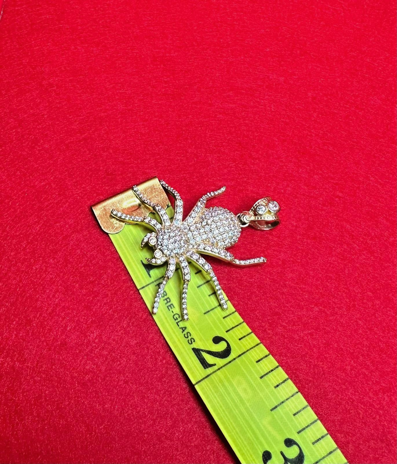 14K Gold Iced-Out Spider Pendant With Cubic zirconia