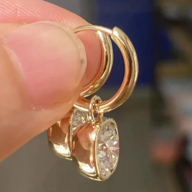 4 CT Round Lab Grown Diamond Wedding Drop Dangle Gift Earrings 14K Yellow Gold