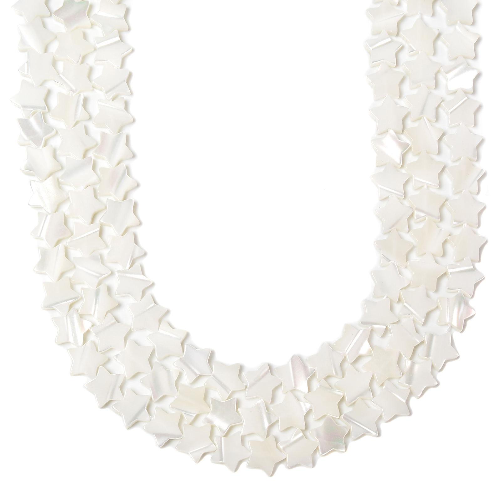 Iridescent White Mother of Pearl MOP Shell Star Beads 8mm to 15mm 15.5” Strand