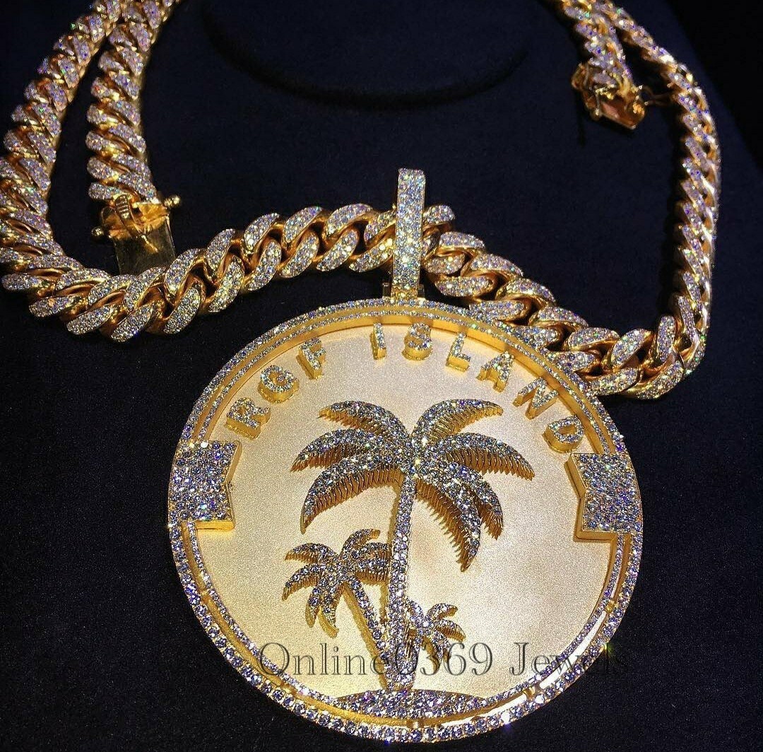 14k Yellow Gold Plated Men’s 2.5″ Big Round Cubic Zirconia Disk Pendant Silver