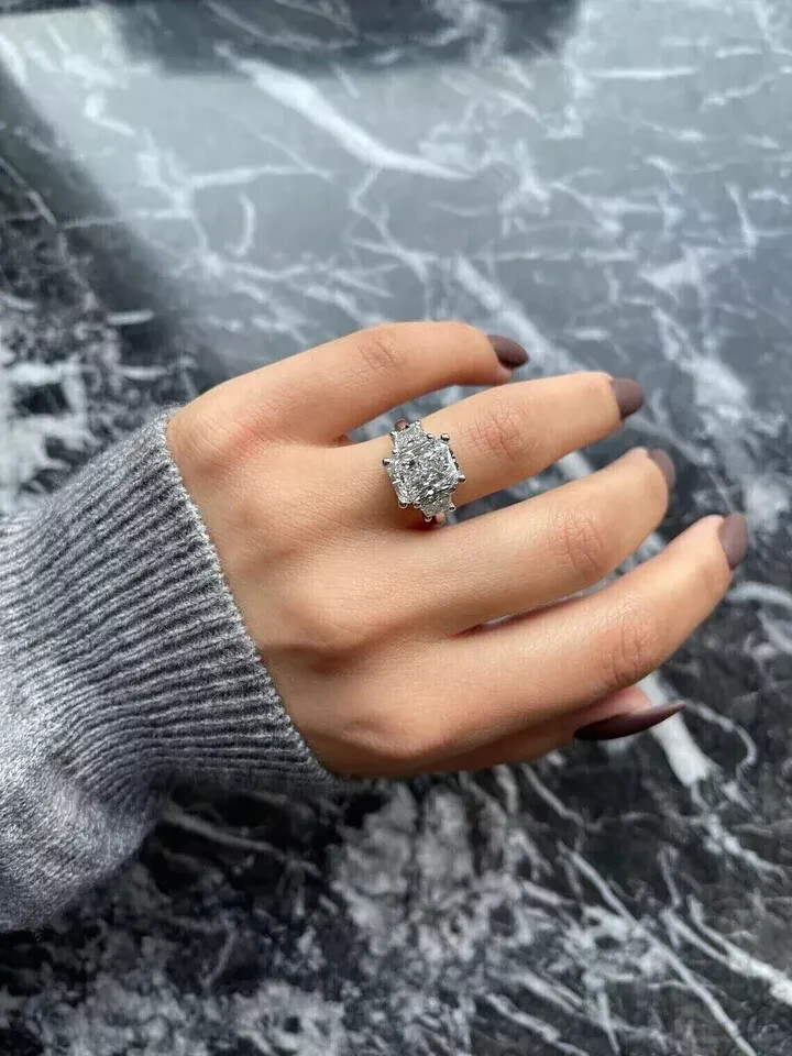4Ct Radiant Lab Created Diamond Solitaire Engagement Ring 14K White Gold Finish
