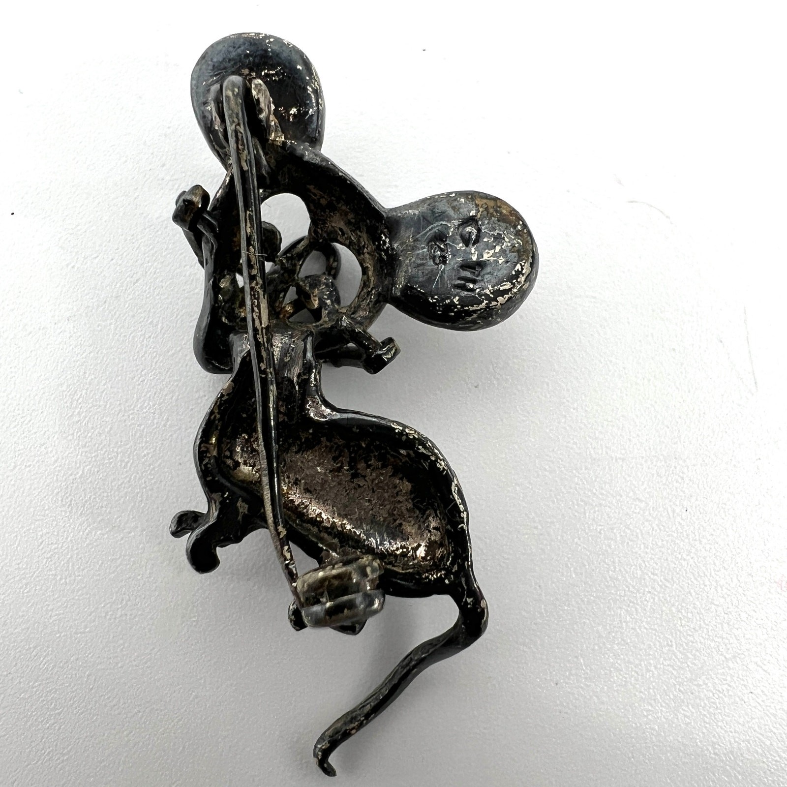 Vintage Marcasite Studded Garnet Eyed Mouse Brooch Sterling Silver 1″ **READ**