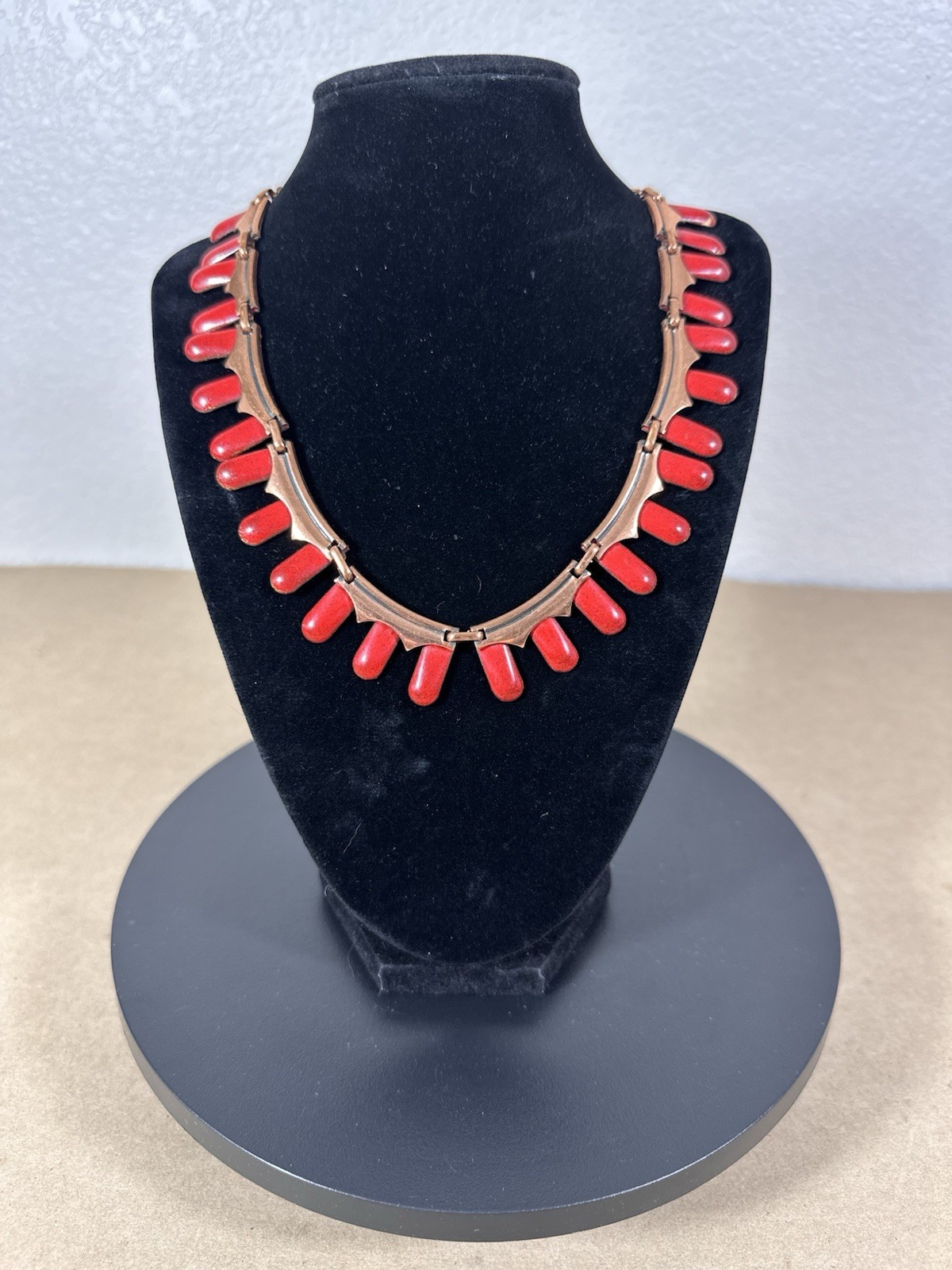 Vintage Red Enamel Copper Collar Necklace – 8.25 in. – USED