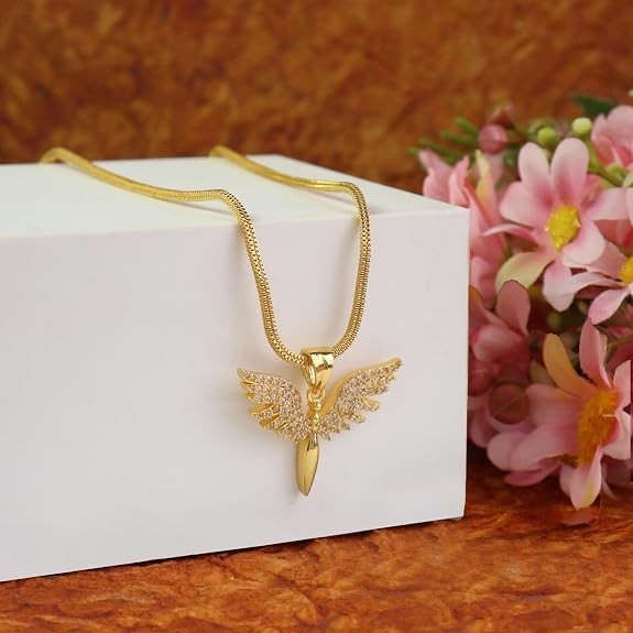 Silver Angel Wings Pendant Necklace 1 Ct Lab Created Diamond With 18″Cable Chain