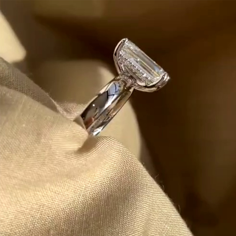 3.30CT Emerald VVS1 Moissanite Wide Band Engagement Ring 14K Yellow Gold Plated
