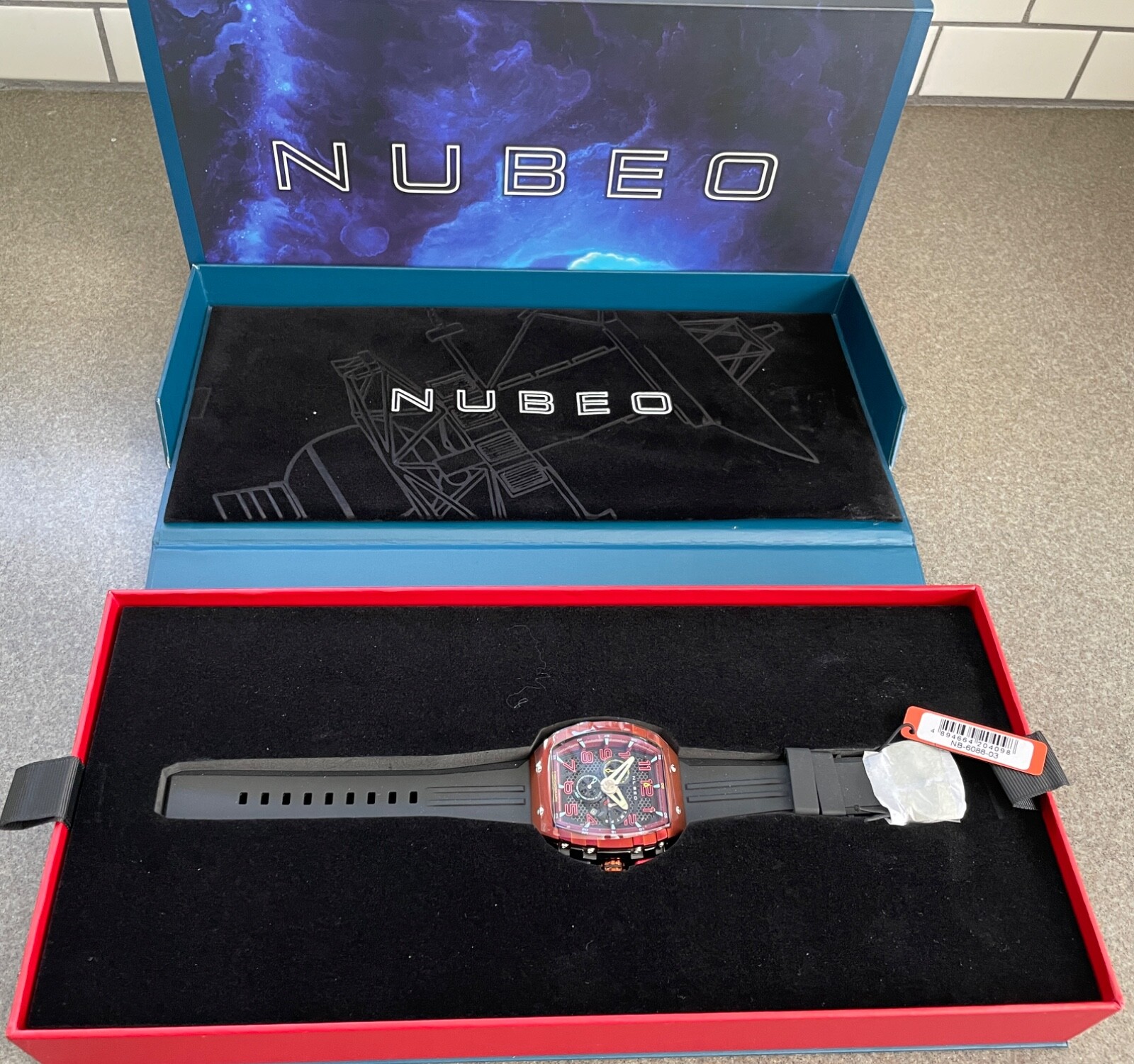 Nubeo NB-6088-03 Mens Watch Magellan Retrograde Chronograph 5ATM Crimson RED