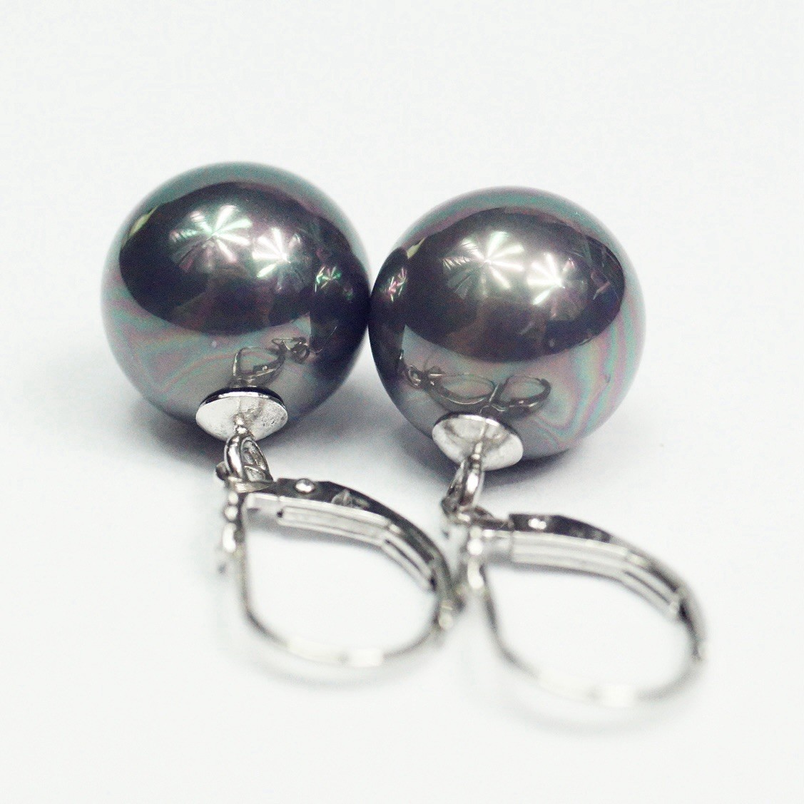 Lucoral Sterling Silver 12.2 mm Imitation Black Pearl Leverback Earrings