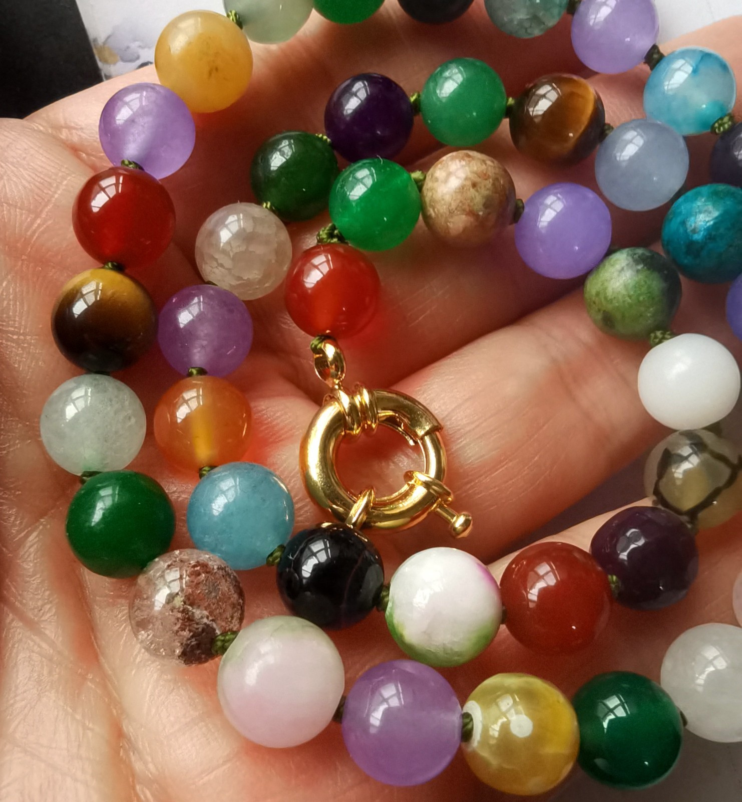 Round rainbow Jade necklace bracelet,Round 8mm gemstone Beads Knotted 16″-60″