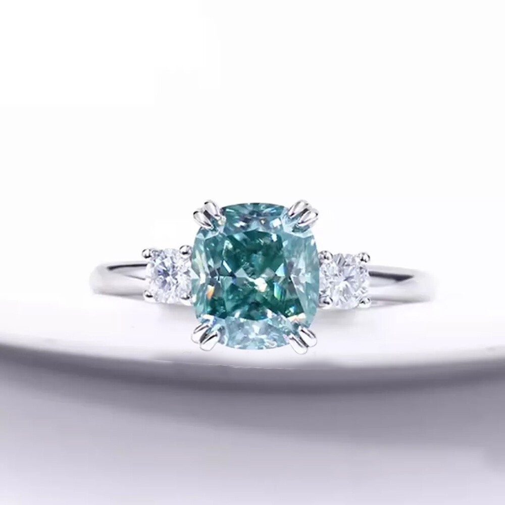 Certified 3.20 Ct Blue Diamond Solitaire Engagement Ring In 925 Sterling Silver