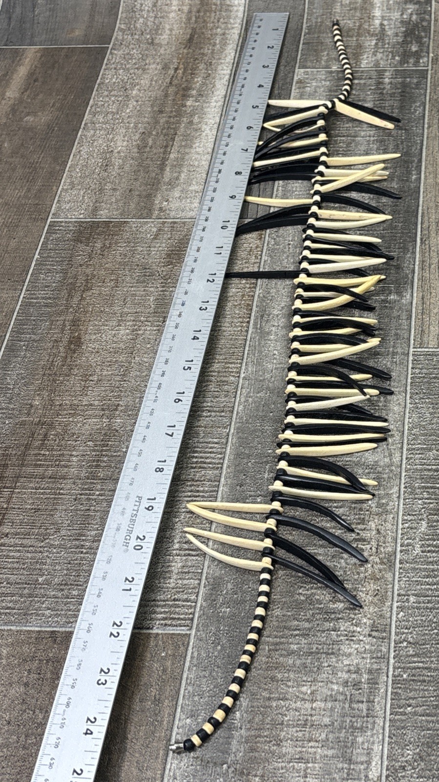 Vintage Tribal Bamboo Spike Statement Necklace Black Tan Handcrafted Boho