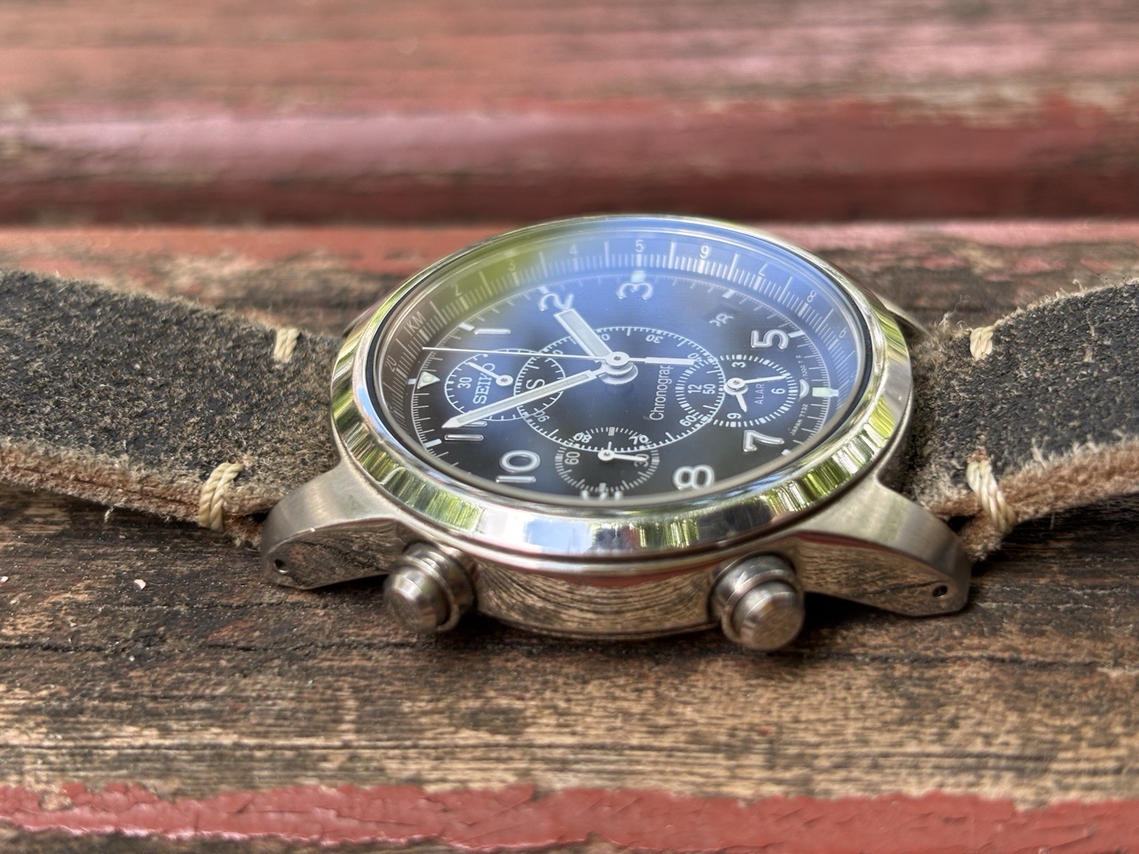 Vintage【Near MINT】Seiko 7T32-7E90 Black Chronograph Men’s Wrist Watch From JAPAN