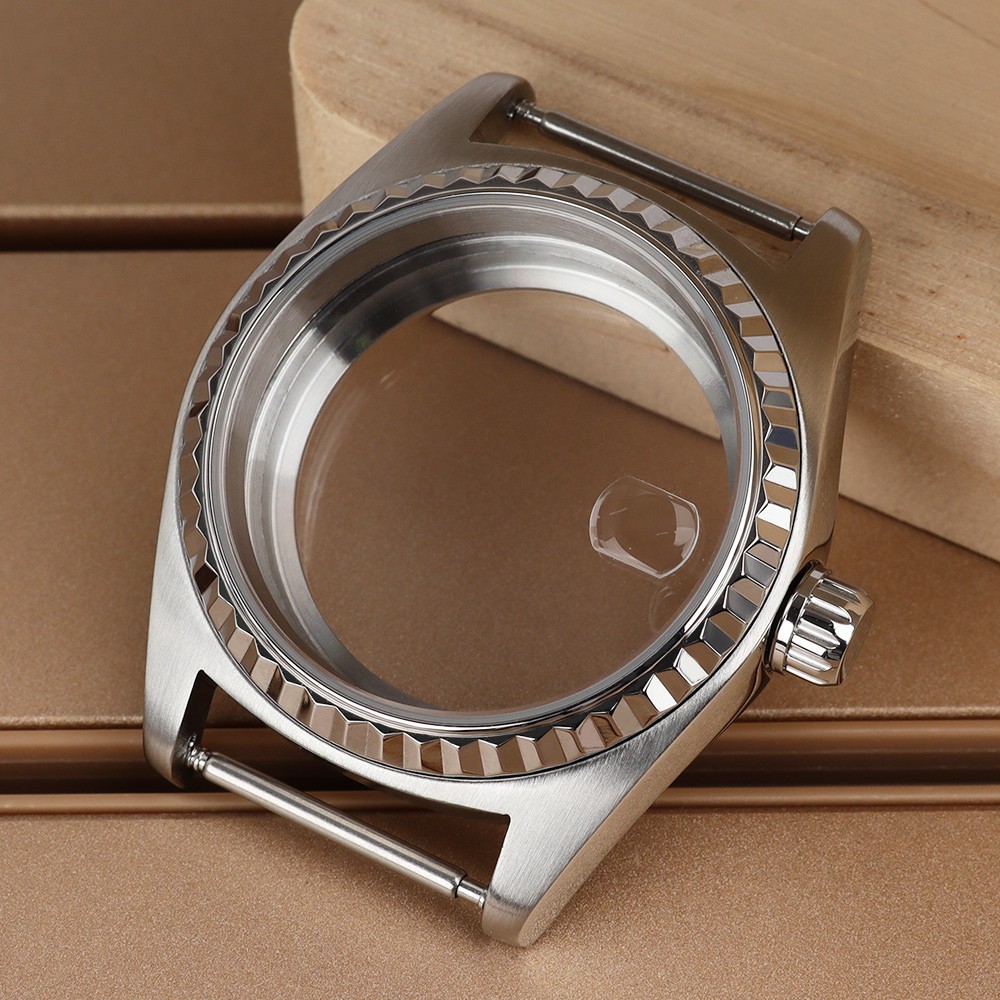 38.5mm NH34 Watch Case with Fluted Bezel Date 316L Steel For Seiko NH34 35 36 38