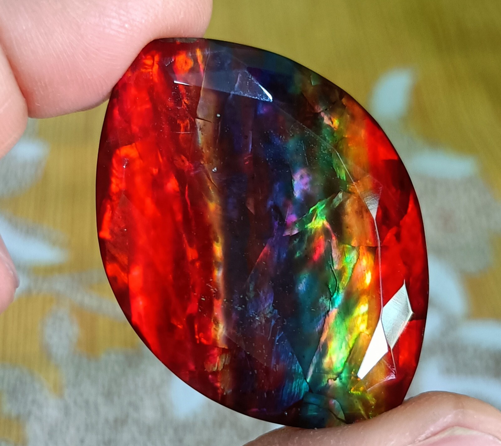 65.5 Ct Natural Ammolite Opal Both-Side Rainbow Doublet Loose Treated GEMSTONE