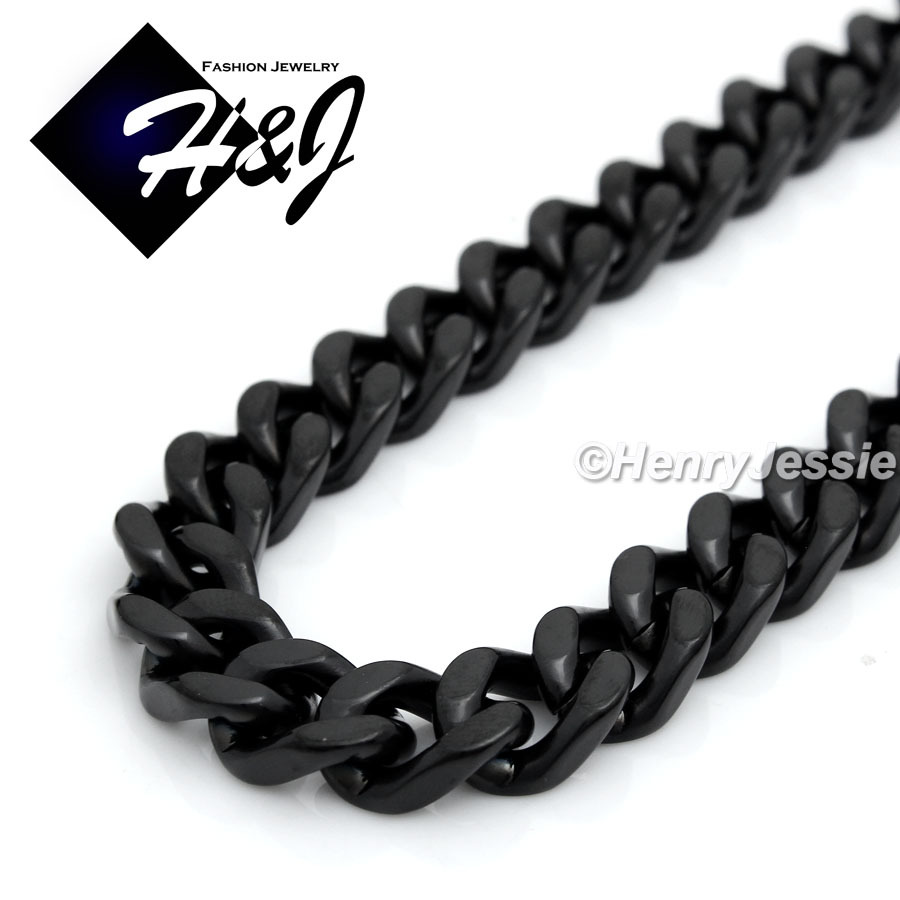 24″MEN’s Stainless Steel HEAVY 11mm Black Plated Cuban Curb Link Chain Necklace