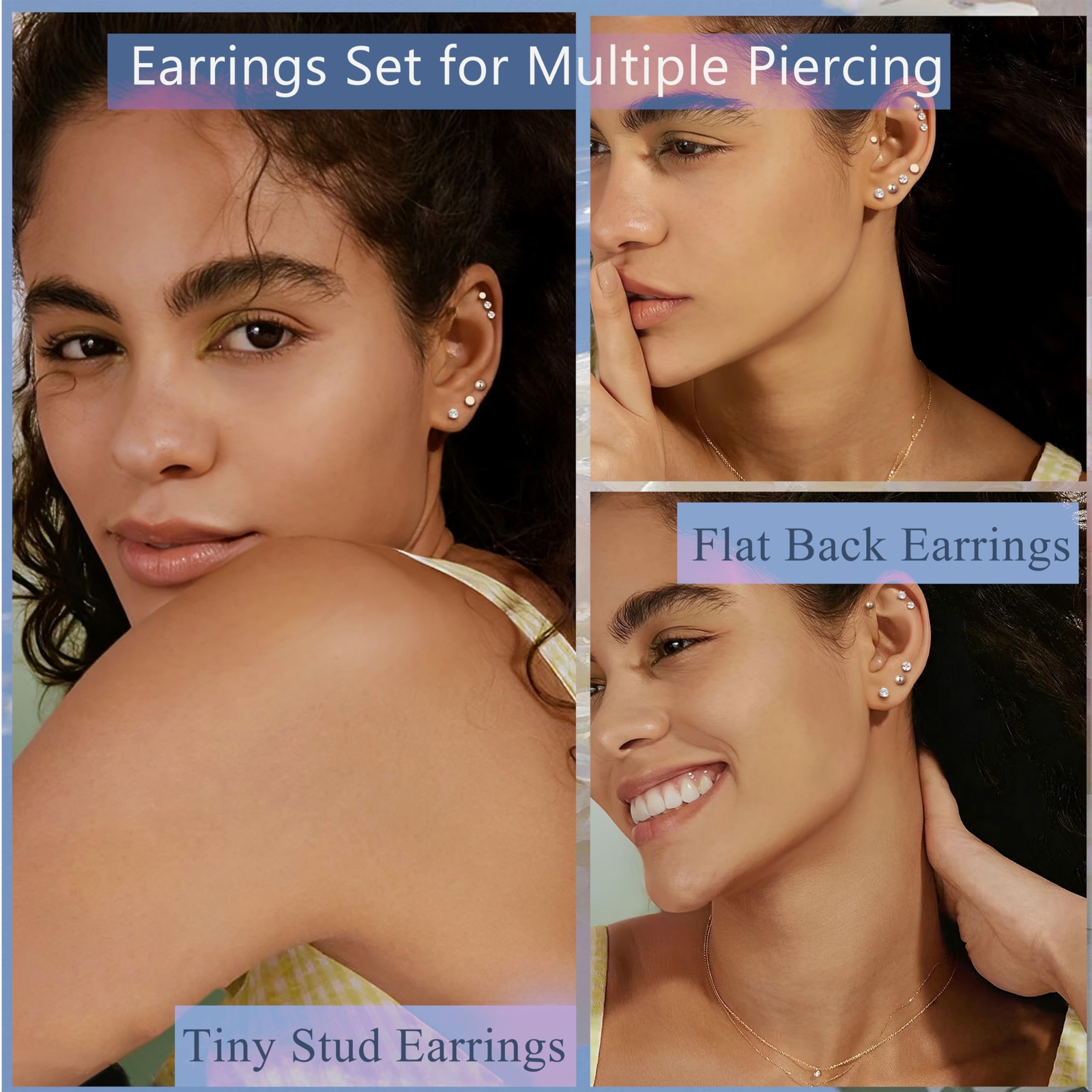 16 Pairs Tiny Cartilage Stud Earrings for Women Men Surgical Steel Flat Back