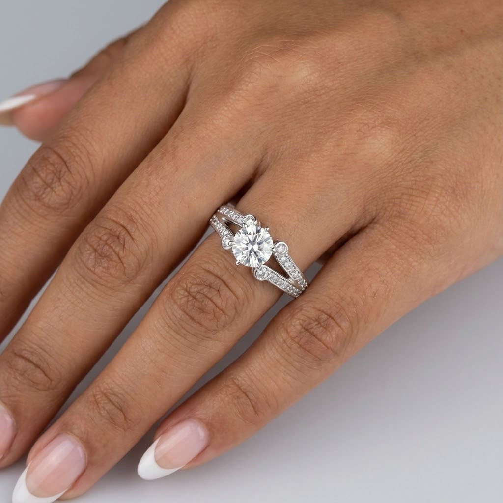 Side Stone Engagement Ring Solid Platinum 2.73 CT Round Lab-Grown Diamond E VS1